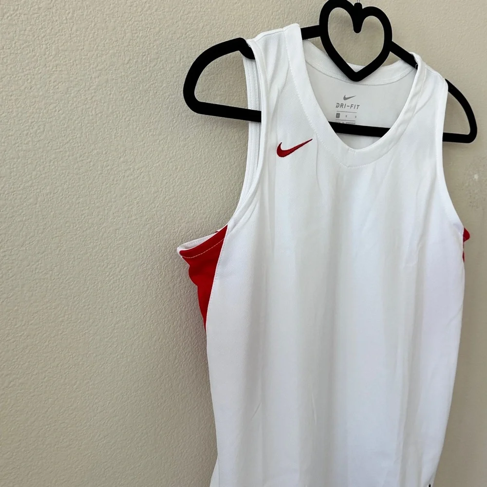 Nike White Red Boy’s Sleeveless Basketball Jersey Tank Top NWT Size L